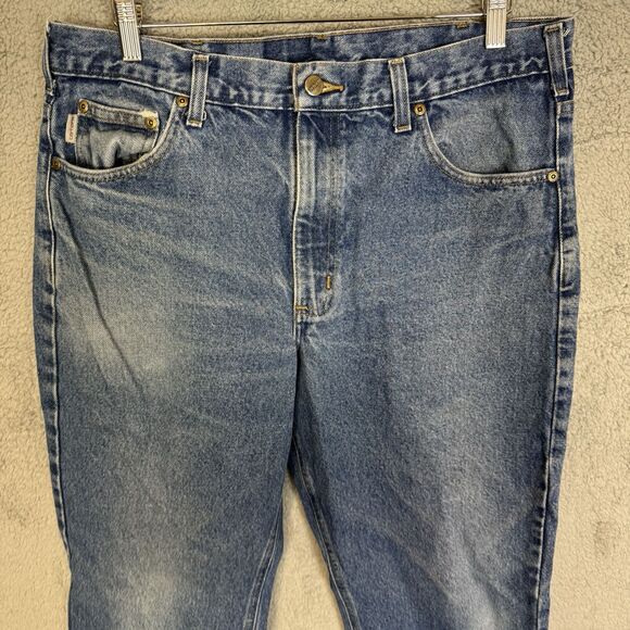 Carhartt Jeans Mens 36x30 Blue Denim Straight Leg Light Wash Work Wear B18 DST - Picture 2 of 10